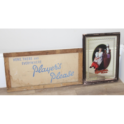 371 - Vintage Budweiser Budvar picture mirror in frame and a Player's advertising picture, largest approx ... 