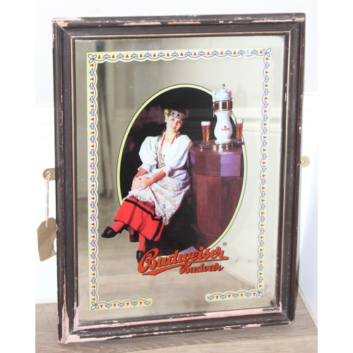 371 - Vintage Budweiser Budvar picture mirror in frame and a Player's advertising picture, largest approx ... 