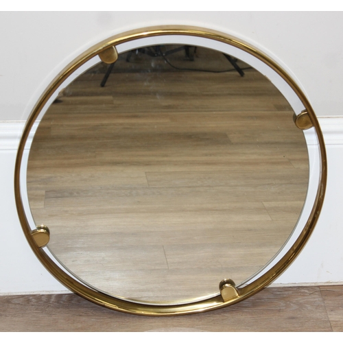 373 - Retro circular wall mirror with gold coloured frame in the Fontana Arte style, approx 54cm diam