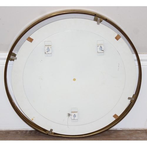 373 - Retro circular wall mirror with gold coloured frame in the Fontana Arte style, approx 54cm diam