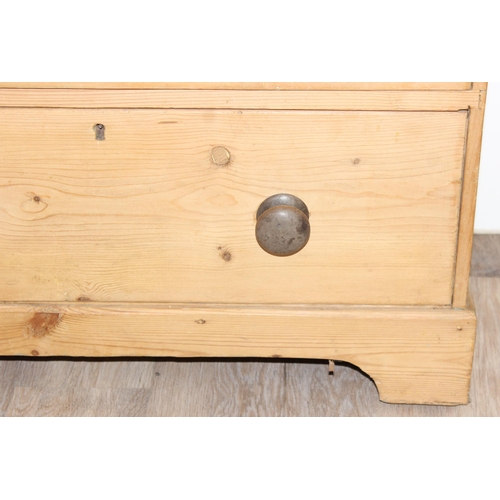 7 - An antique pine 3 drawer chest of drawers with bun handles, approx 79cm wide x 40cm deep x 82cm tall