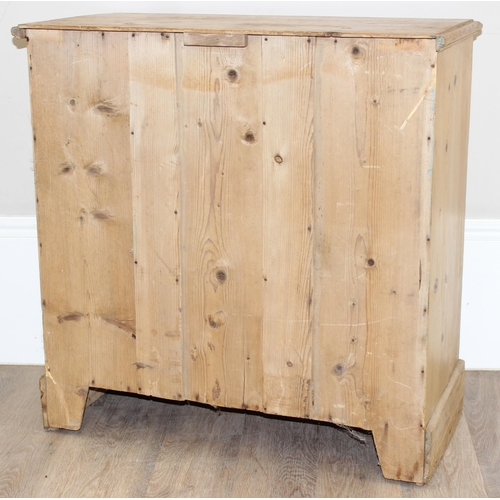 7 - An antique pine 3 drawer chest of drawers with bun handles, approx 79cm wide x 40cm deep x 82cm tall