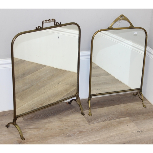 40 - 2 vintage brass and mirror glass fire screens, the largest approx 65cm tall