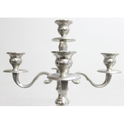 1034 - A large pair of silver plated 5 branch candelabras, unmarked, each approx 52cm tall