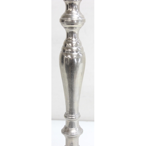 1034 - A large pair of silver plated 5 branch candelabras, unmarked, each approx 52cm tall