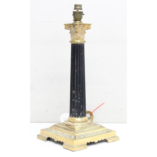 242 - Vintage Corinthian column table lamp bass with ornate Art Nouveau brass decoration, approx 43cm