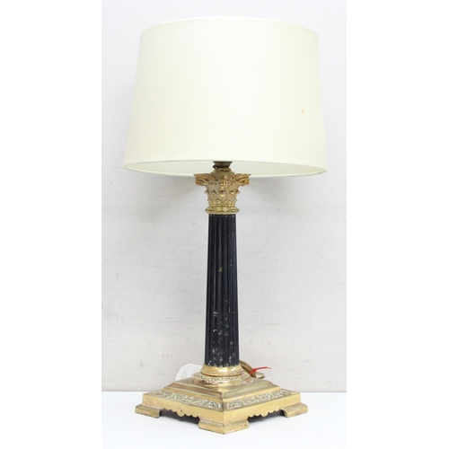 242 - Vintage Corinthian column table lamp bass with ornate Art Nouveau brass decoration, approx 43cm