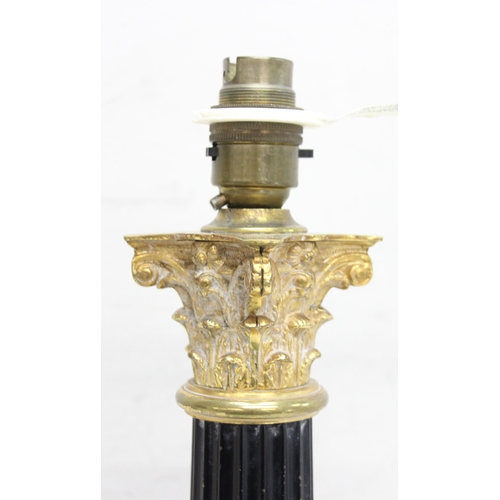 242 - Vintage Corinthian column table lamp bass with ornate Art Nouveau brass decoration, approx 43cm