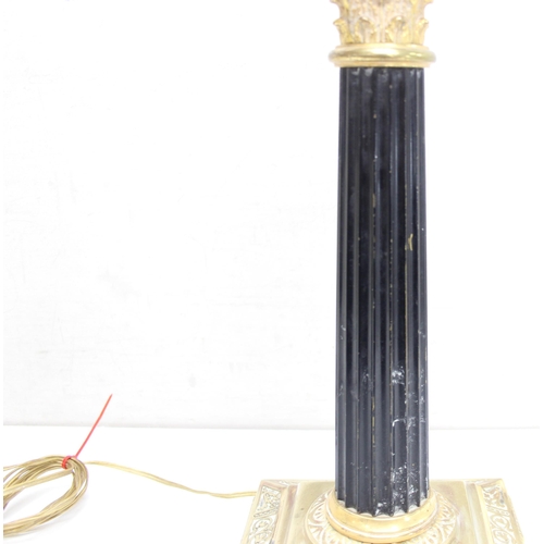 242 - Vintage Corinthian column table lamp bass with ornate Art Nouveau brass decoration, approx 43cm