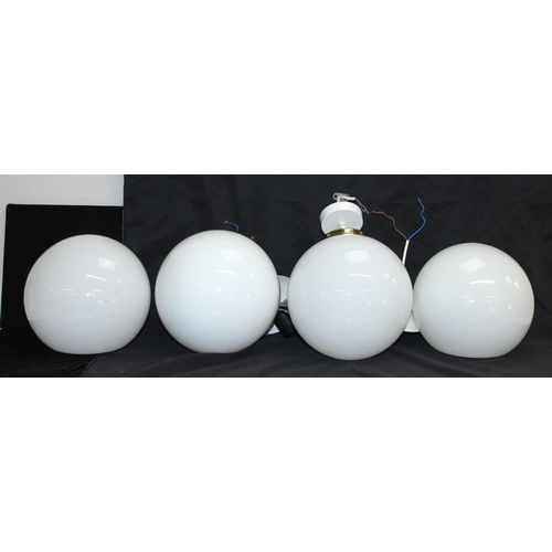 243 - 4 white glass globe light shades with fittings to incl IKEA and Habitat, approx 24cm D