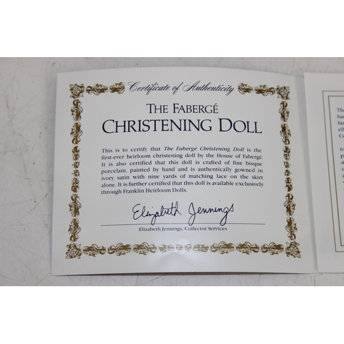 614 - 2 collectable dolls to incl The Fabergé Christening Doll by Franklin Heirloom Dolls in original box,... 