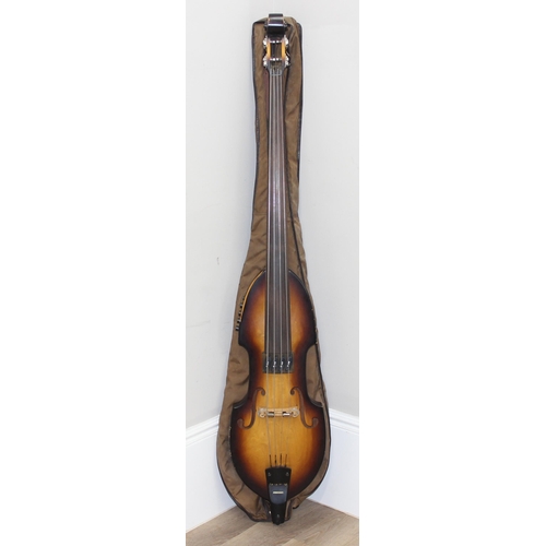 719 - Aria Custom Shop semi-acoustic thin-line style hollow body electric double bass with soft-case, appr... 