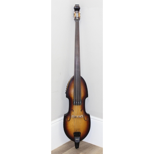 719 - Aria Custom Shop semi-acoustic thin-line style hollow body electric double bass with soft-case, appr... 