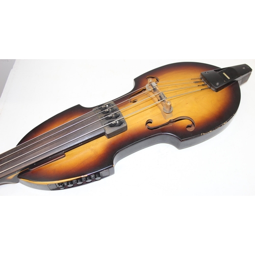 719 - Aria Custom Shop semi-acoustic thin-line style hollow body electric double bass with soft-case, appr... 