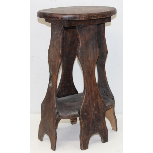 121 - An unusual small Arts & Crafts scratch built stool, one of the uprights made from an old crate from ... 