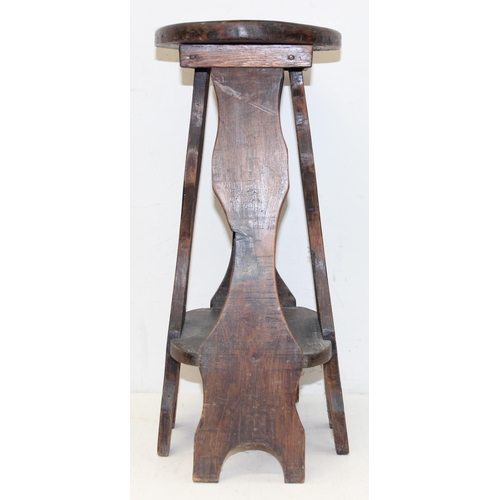 121 - An unusual small Arts & Crafts scratch built stool, one of the uprights made from an old crate from ... 