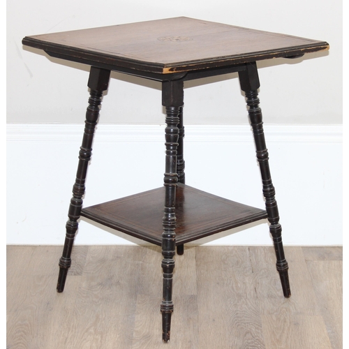 180 - An Edwardian Rosewood Sheraton Revival side table with inlay and turned legs, approx 53cm square x 6... 