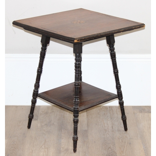 180 - An Edwardian Rosewood Sheraton Revival side table with inlay and turned legs, approx 53cm square x 6... 