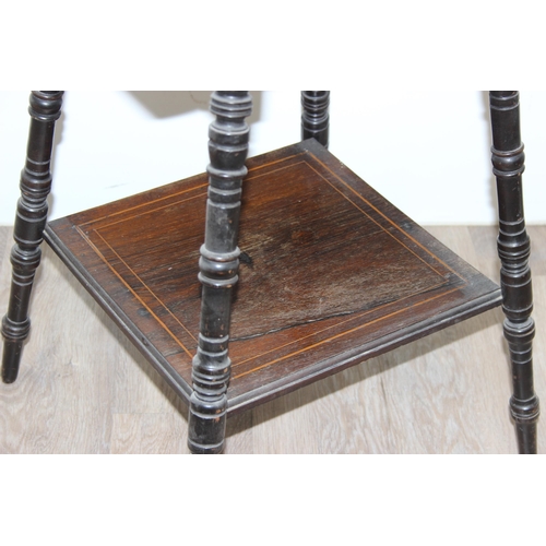 180 - An Edwardian Rosewood Sheraton Revival side table with inlay and turned legs, approx 53cm square x 6... 