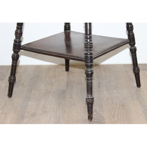 180 - An Edwardian Rosewood Sheraton Revival side table with inlay and turned legs, approx 53cm square x 6... 