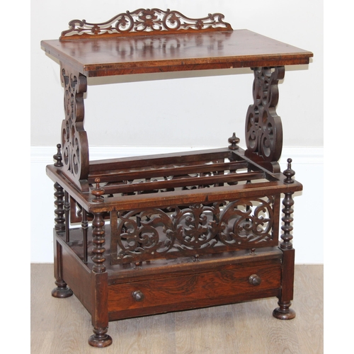 155 - A 19th century Rosewood canterbury whatnot with pierced gallery back, side splats and pierced canter... 