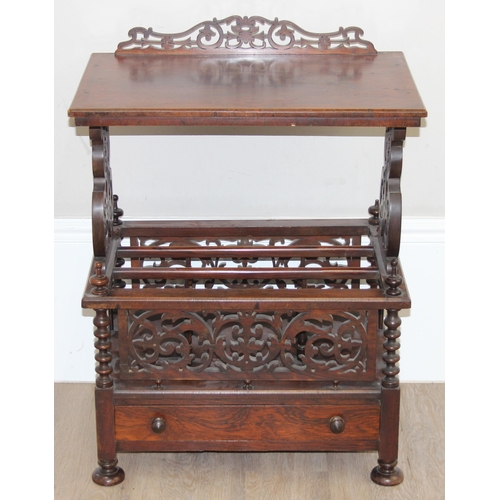 155 - A 19th century Rosewood canterbury whatnot with pierced gallery back, side splats and pierced canter... 