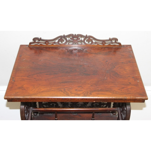 155 - A 19th century Rosewood canterbury whatnot with pierced gallery back, side splats and pierced canter... 