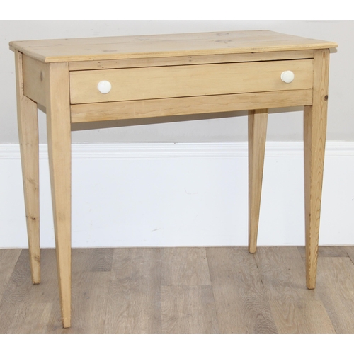 6 - A Victorian pine console table with single drawer and white ceramic handles, approx 82cm wide x 44cm... 