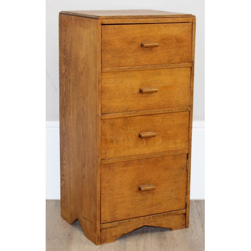 141 - An Art Deco period light oak slim 4 drawer chest of drawers, approx 40cm wide x 35cm deep x 85cm tal... 