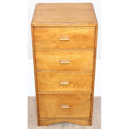 141 - An Art Deco period light oak slim 4 drawer chest of drawers, approx 40cm wide x 35cm deep x 85cm tal... 