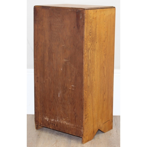 141 - An Art Deco period light oak slim 4 drawer chest of drawers, approx 40cm wide x 35cm deep x 85cm tal... 