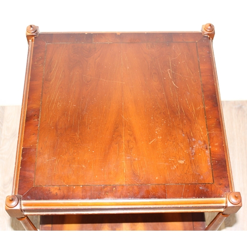 41 - Vintage wooden bedside table on brass castors and single drawer, approx 46cm x 46cm x 62cm