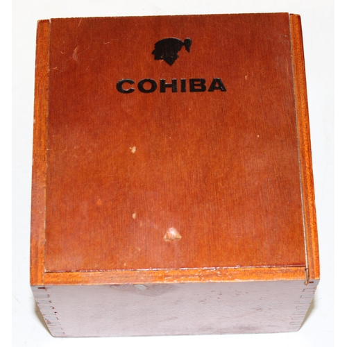 1400 - 25 Cohiba Robusto Cigars in opened slide lid wooden cabinet box, still wrapped in ribbon and paper, ... 