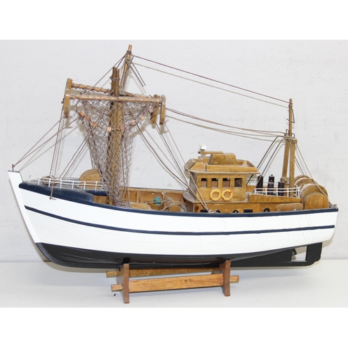 608 - Vintage wooden model of a detailed Cornish Trawler boat, approx 45cm