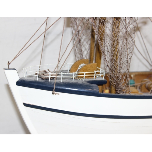 608 - Vintage wooden model of a detailed Cornish Trawler boat, approx 45cm