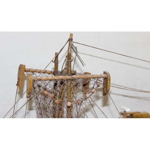 608 - Vintage wooden model of a detailed Cornish Trawler boat, approx 45cm