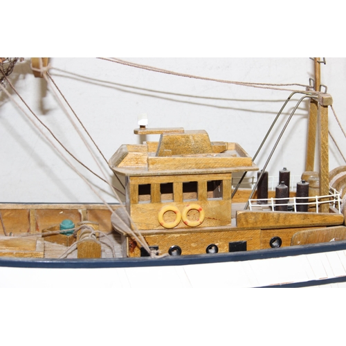 608 - Vintage wooden model of a detailed Cornish Trawler boat, approx 45cm