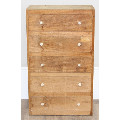 44 - A tall light wood 5 drawer chest of drawers, approx 61cm wide x 37cm deep x 100cm tall