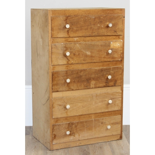 44 - A tall light wood 5 drawer chest of drawers, approx 61cm wide x 37cm deep x 100cm tall