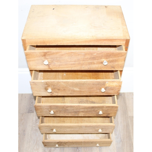 44 - A tall light wood 5 drawer chest of drawers, approx 61cm wide x 37cm deep x 100cm tall