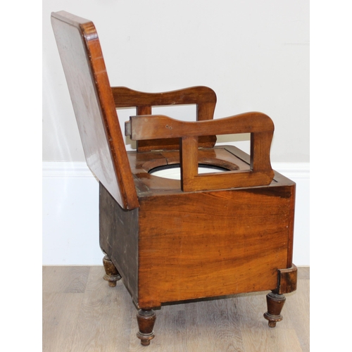 80 - A retro wicker and bamboo lounge chair, a tall light wood bar stool and an antique mahogany commode ... 