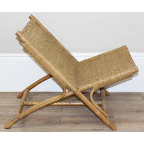 80 - A retro wicker and bamboo lounge chair, a tall light wood bar stool and an antique mahogany commode ... 