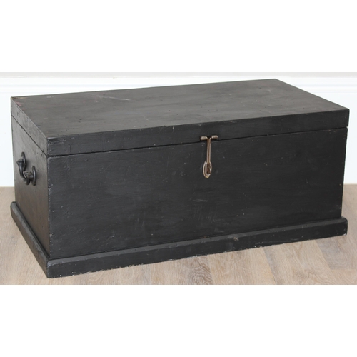 161 - 2 vintage black painted wooden tool chests, one with white painted fitted interior, the largest appr... 