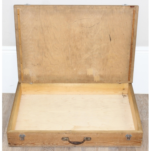 178 - A vintage plywood flat box and a blue and red painted antique chest, the largest box approx 76cm wid... 