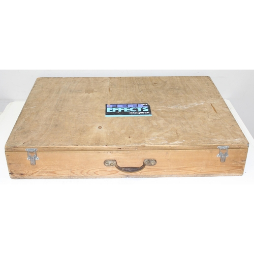 178 - A vintage plywood flat box and a blue and red painted antique chest, the largest box approx 76cm wid... 