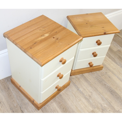 52 - 2 semi-painted and pine 3-drawer bedside cabinets of different sizes, largest approx 42cm x 44cm x 6... 