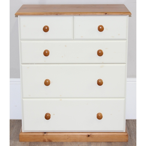 51 - Semi-painted pine 2-over-3 chest of drawers, approx 80cm x 44cm x 97cm