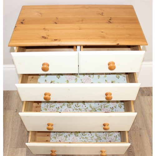 51 - Semi-painted pine 2-over-3 chest of drawers, approx 80cm x 44cm x 97cm