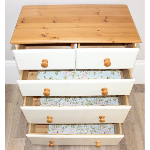 51 - Semi-painted pine 2-over-3 chest of drawers, approx 80cm x 44cm x 97cm