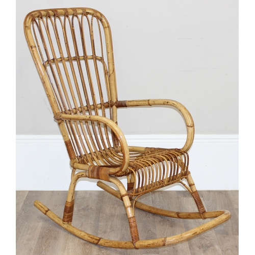 137 - In the manner of Franco Albini, a retro bamboo rocking chair, approx 56cm wide x 116cm tall